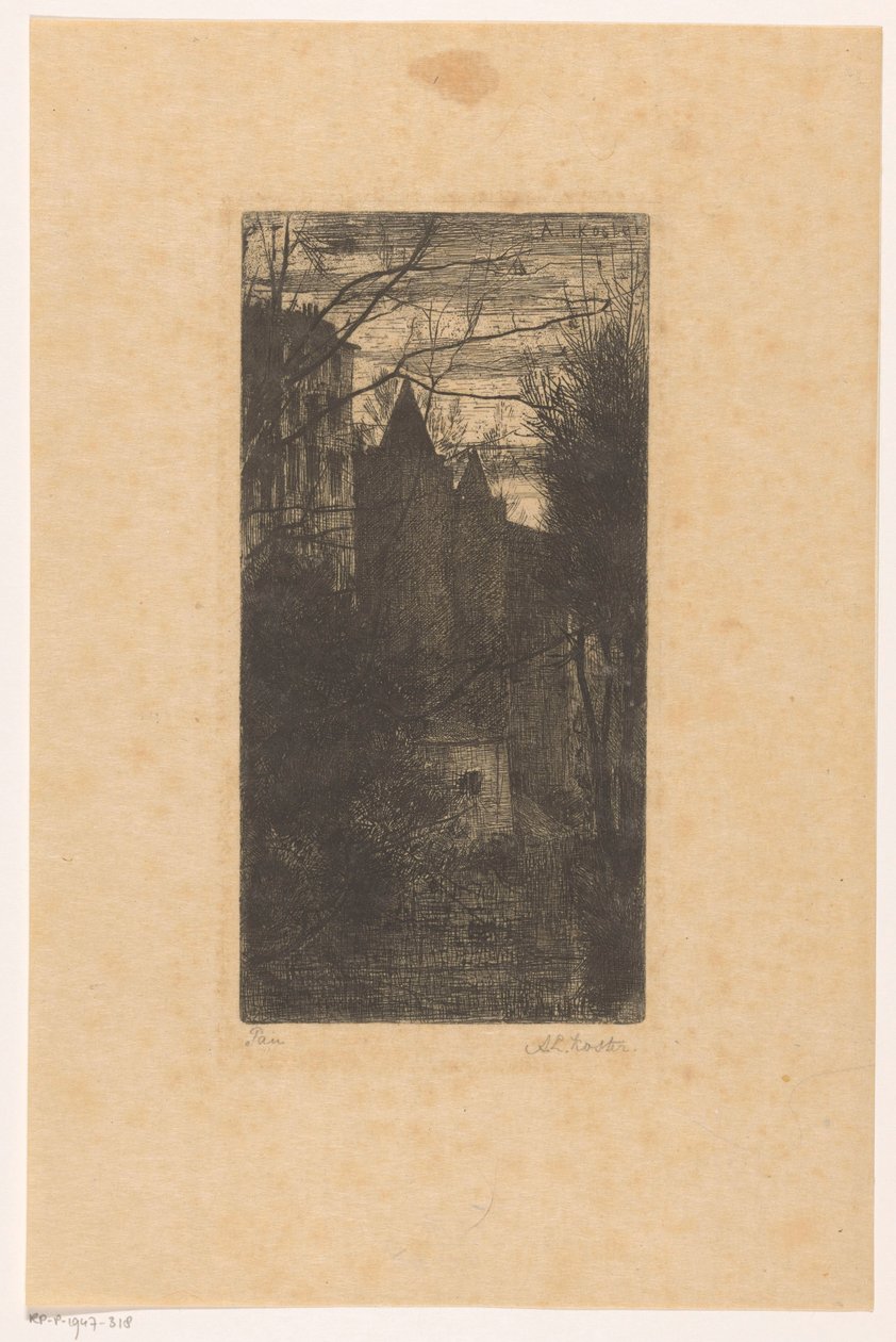 Kasteel van Pau in de schemering door Anton L. Koster (signed by artist)
