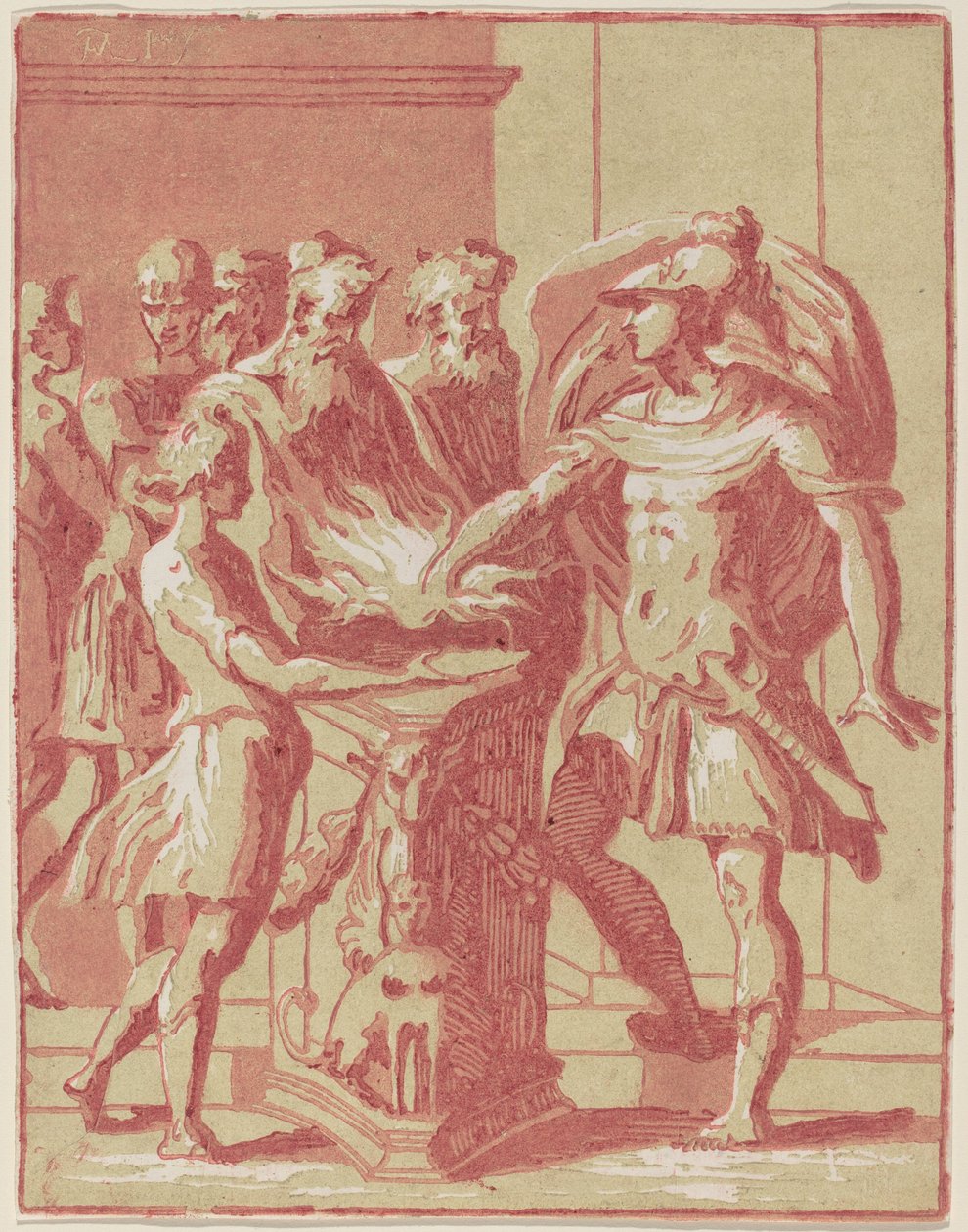 Mucius Scaevola steekt zijn hand in het vuur door Anton Maria Zanetti I after Parmigianino