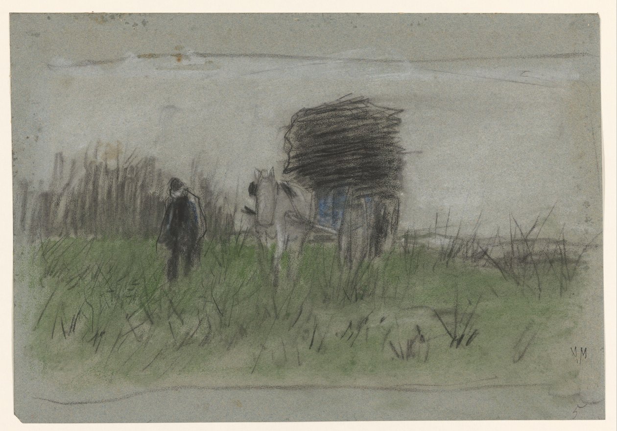 Man met paard en wagen in de duinen door Anton Mauve