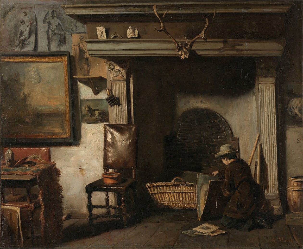 Het atelier van de Haarlemse schilder Pieter Frederik van Os door Anton Mauve