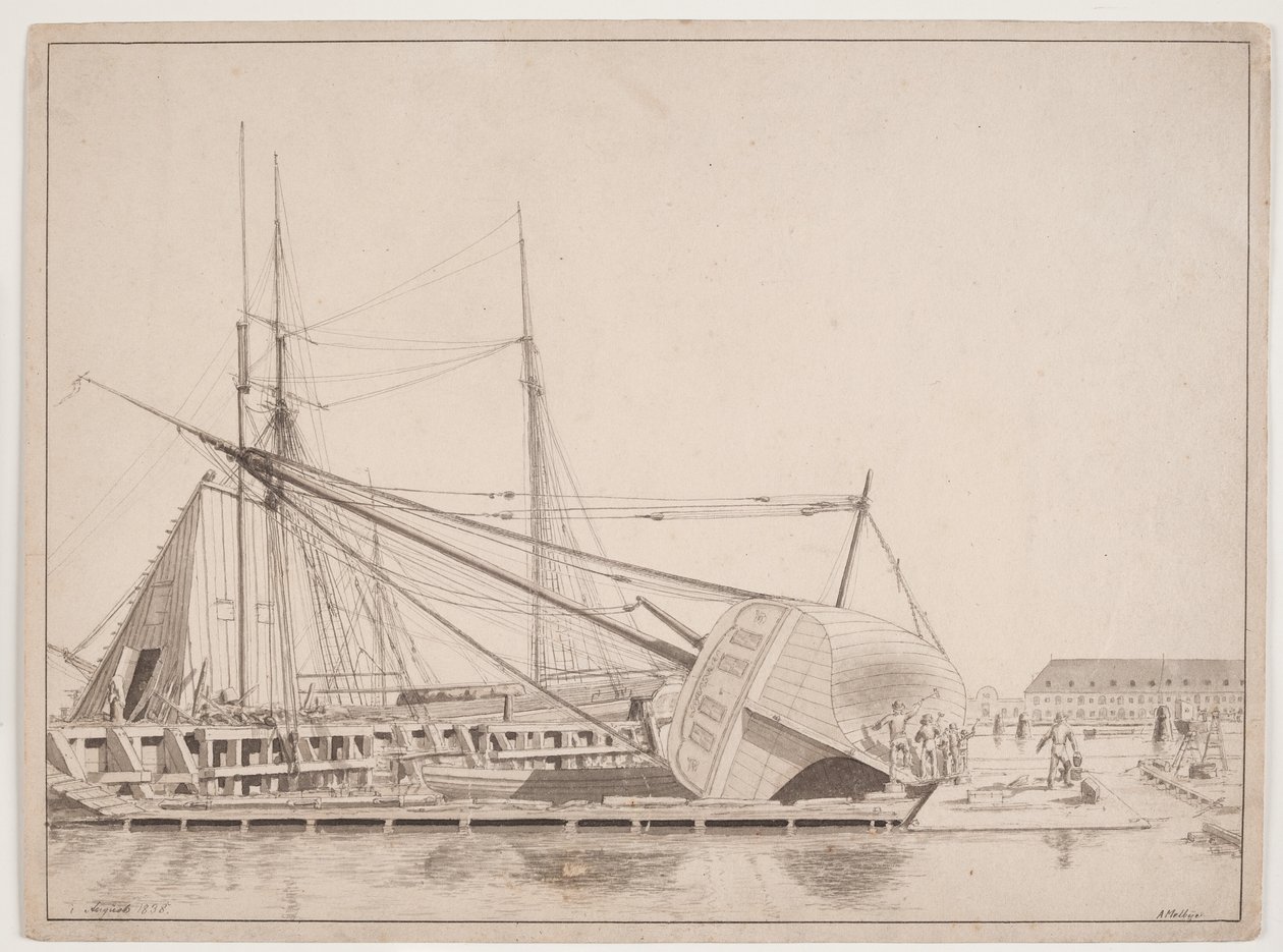 Bij een scheepswerf. Haven van Kopenhagen door Anton Melbye