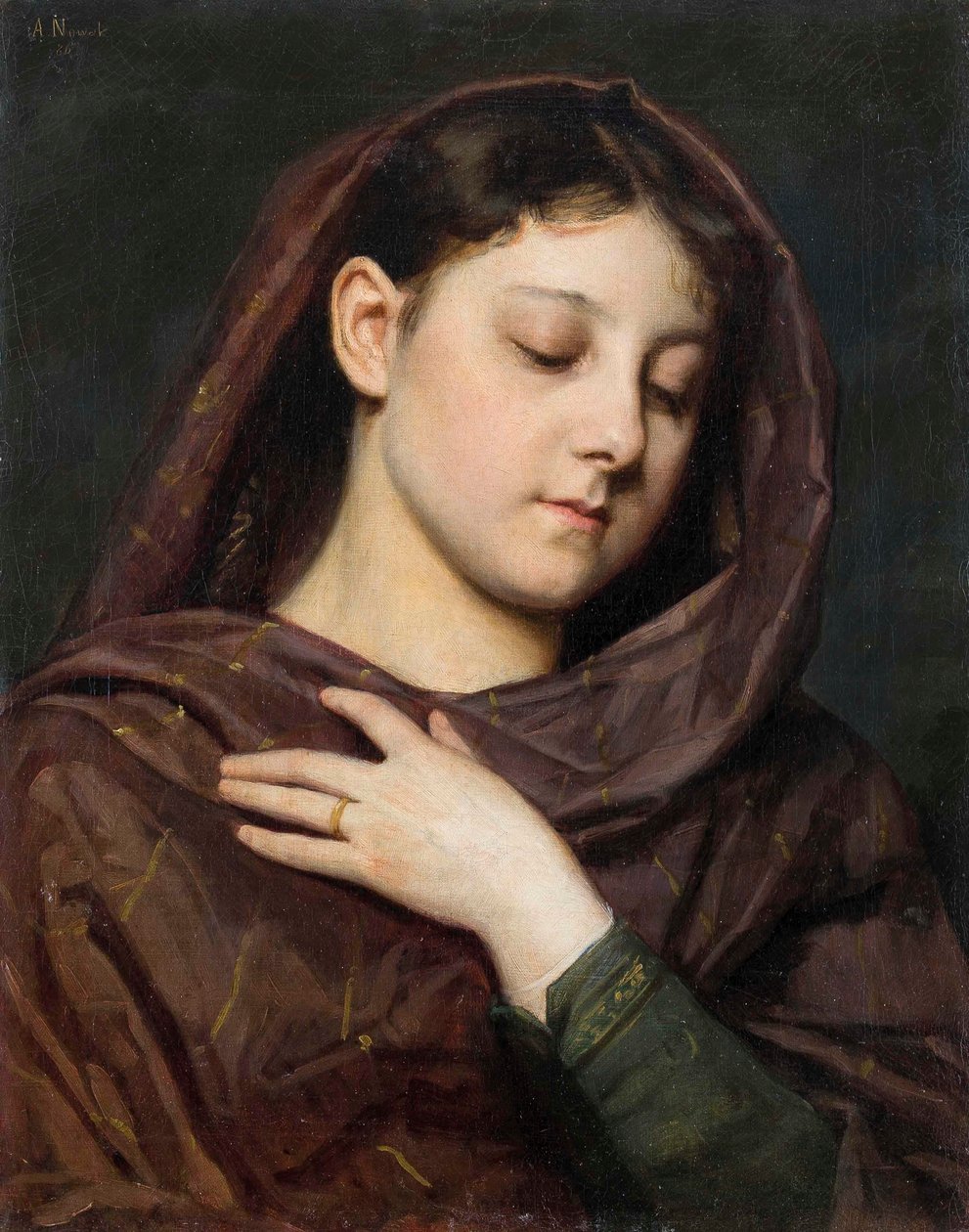 Duits: Portret van een meisje met het gebaar van de Maagd Maria door Anton Nowak