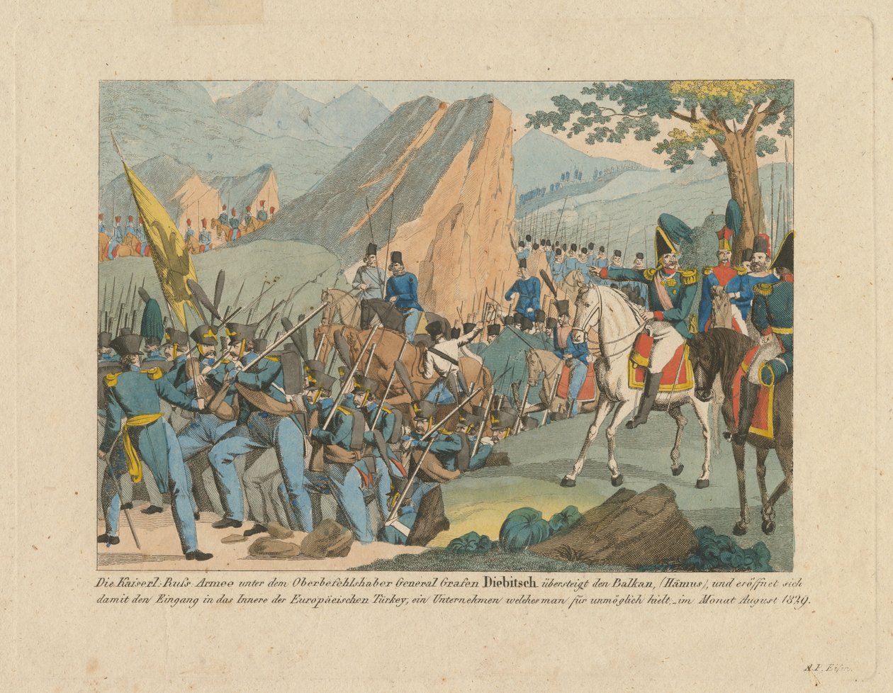 Het leger van graaf Ivan Ivanovich Diebitsch steekt de Balkan over door Anton Paul Eisen