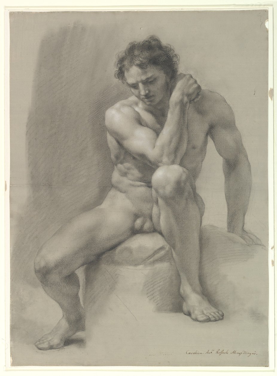 Zittend mannelijk naakt door Anton Raphael Mengs