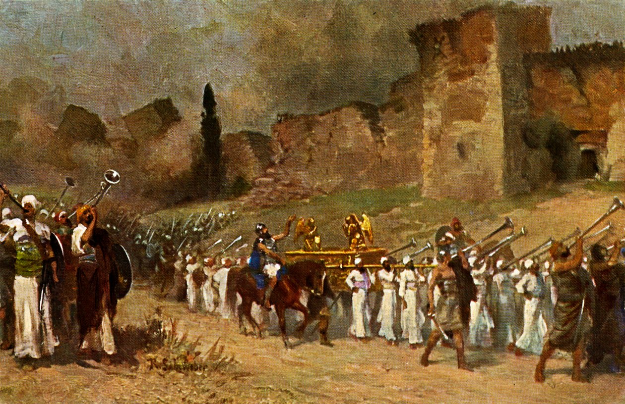 Vernietiging van de muren van Jericho - Oude Testament door Anton Robert (after) Leinweber