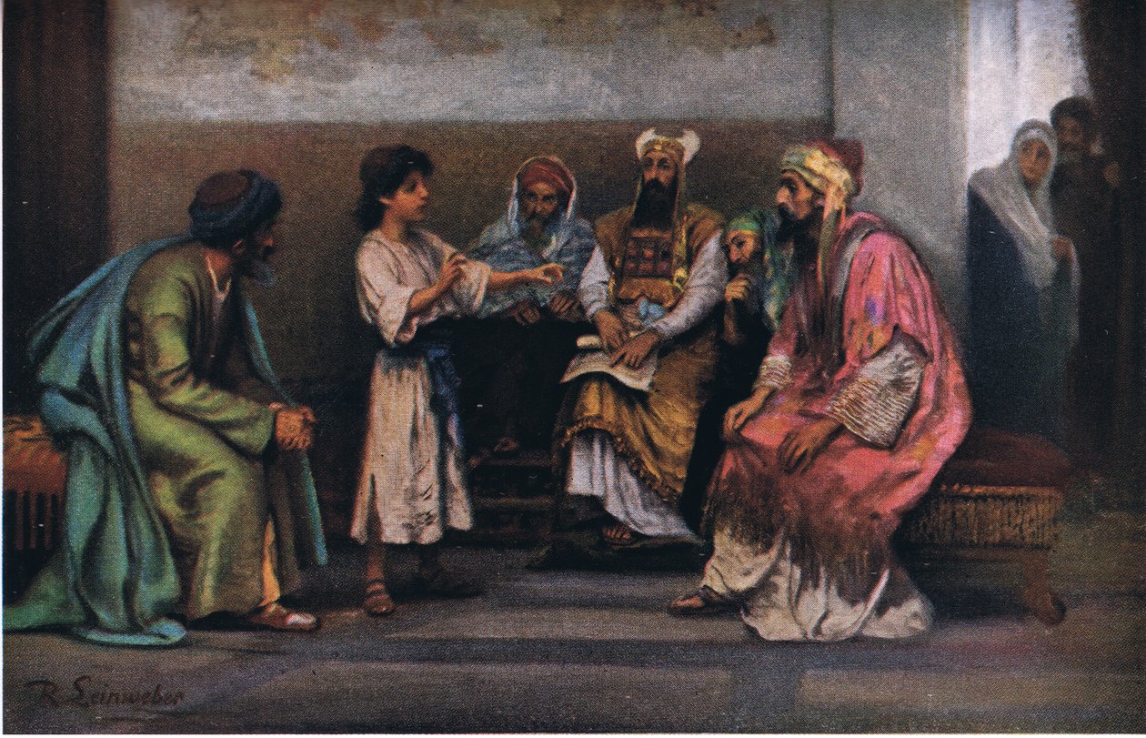 Christus met de dokters in de tempel, uit Hulberts Verhaal van de Bijbel uitgegeven door The John Winston Company, 1932 door Anton Robert Leinweber