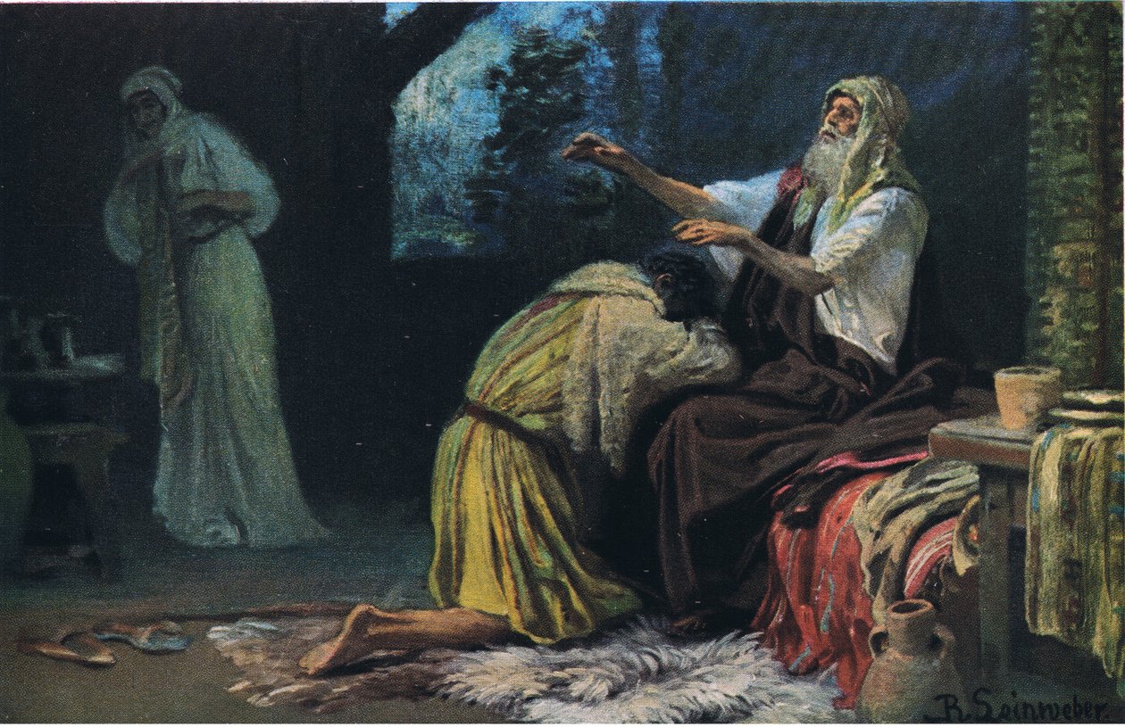 Isaak zegent Jakob, uit Hulberts Story of the Bible gepubliceerd door The John Winston Company door Anton Robert Leinweber