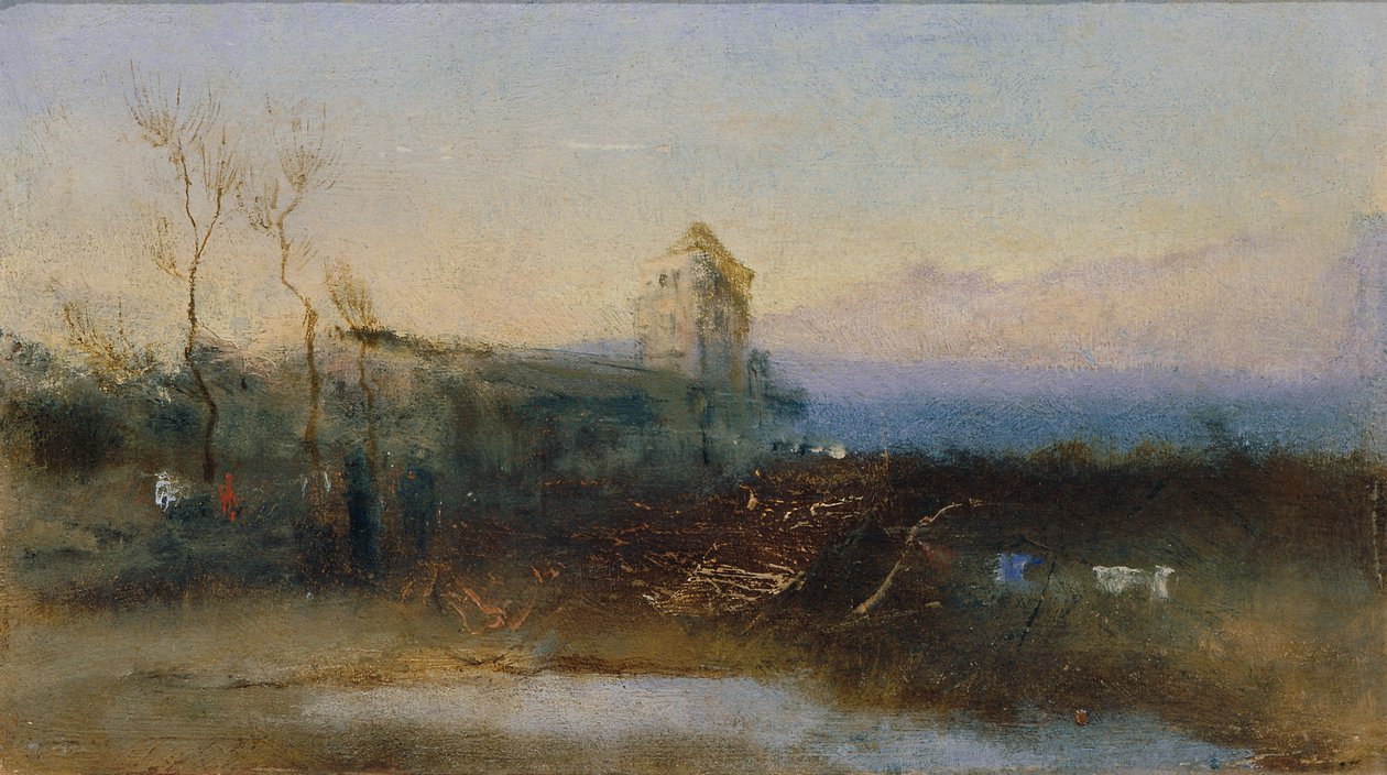 Landschap met kasteel door Anton Romako