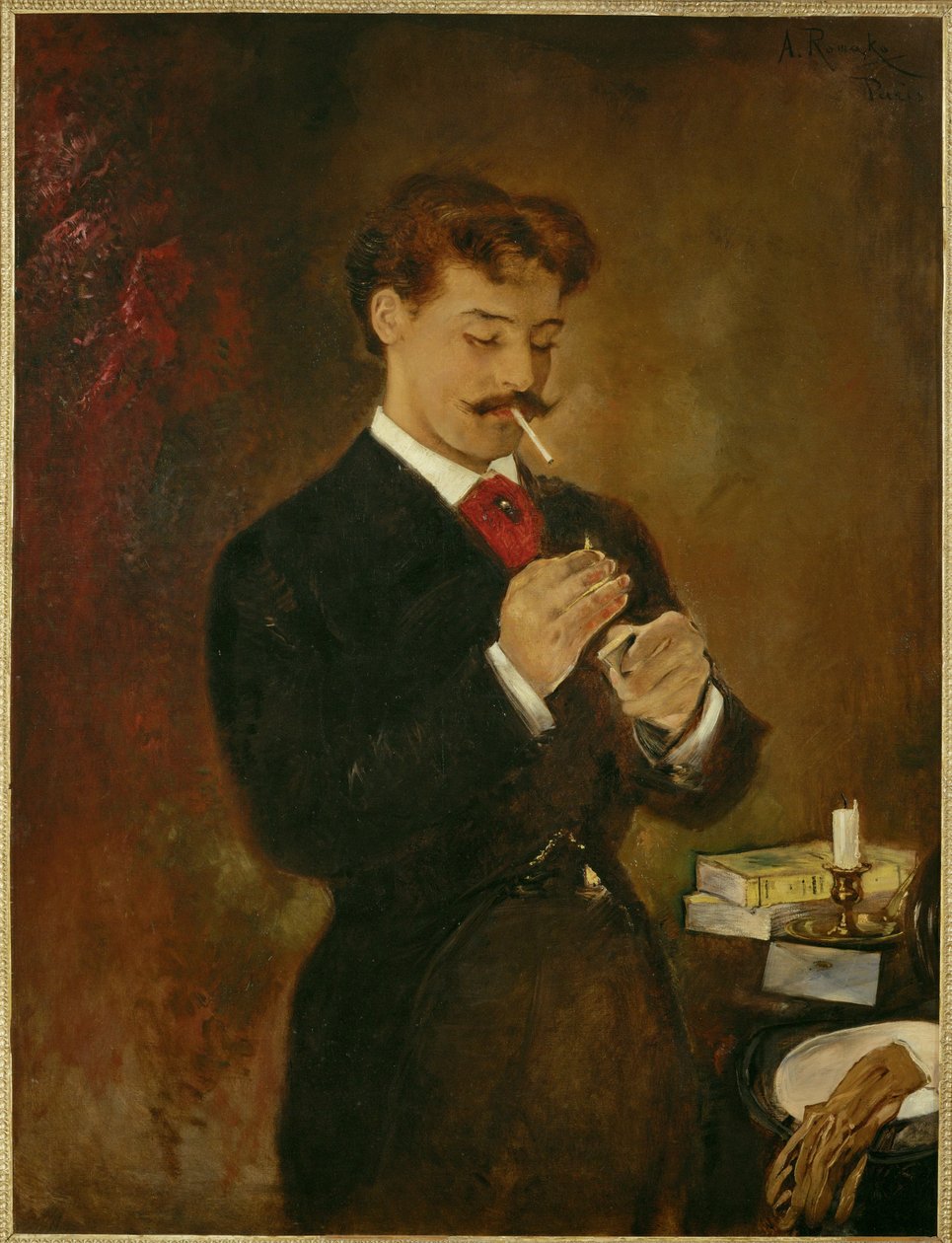 Portret van een jonge man ... (schilderij op doek) door Anton Romako
