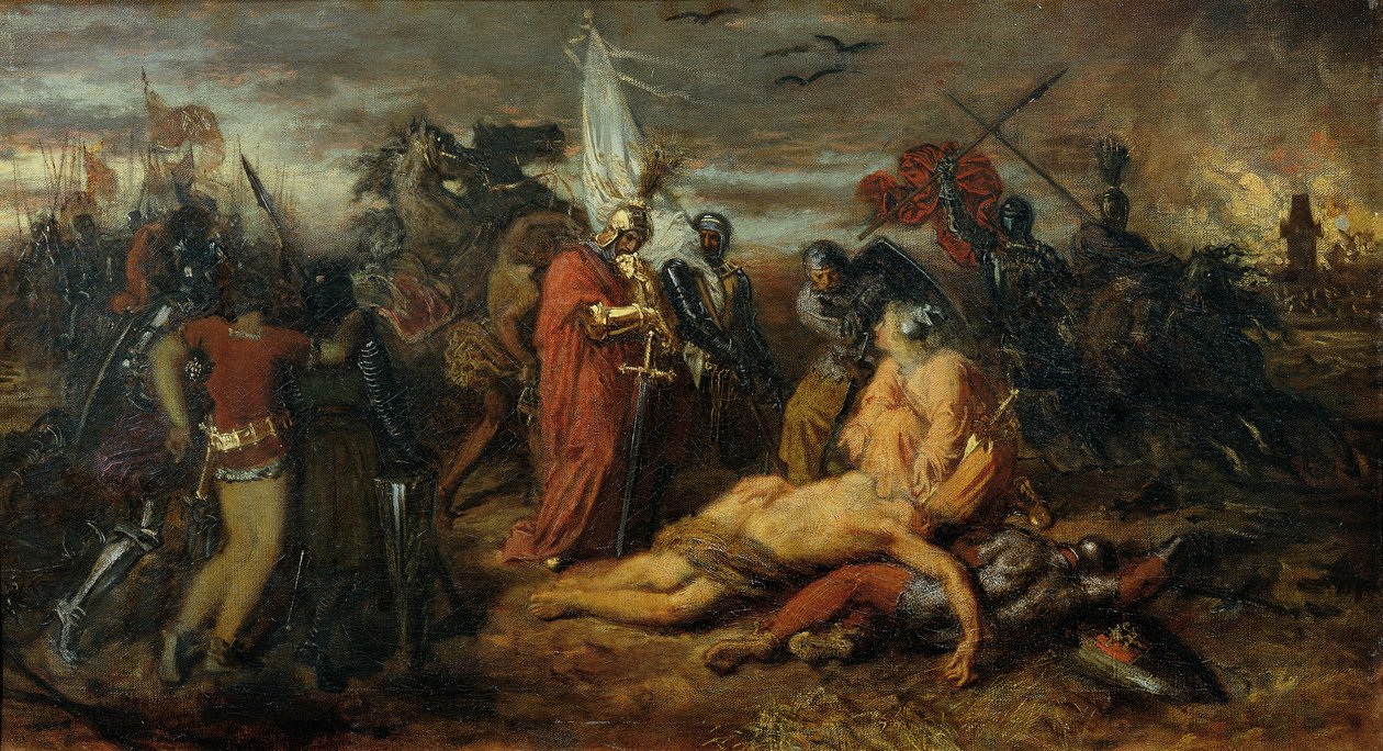 Rudolf van Habsburg bij het lichaam van Přemysl Ottokar, koning van Bohemen door Anton Romako