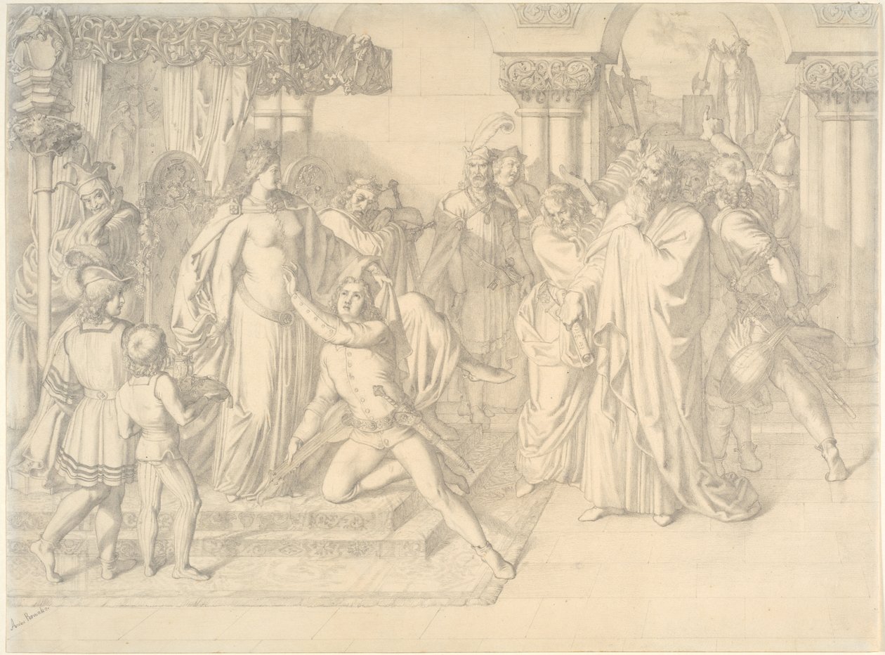 Zangerswedstrijd op de Wartburg, c. 1853 door Anton Romako
