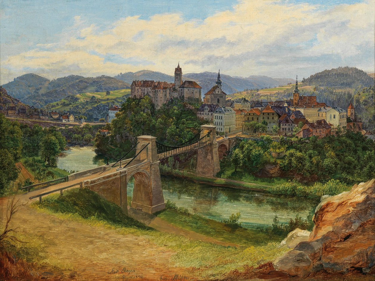 Uitzicht op de stad Loket in Tsjechië (Elbogen an der Eger) door Anton Schiffer