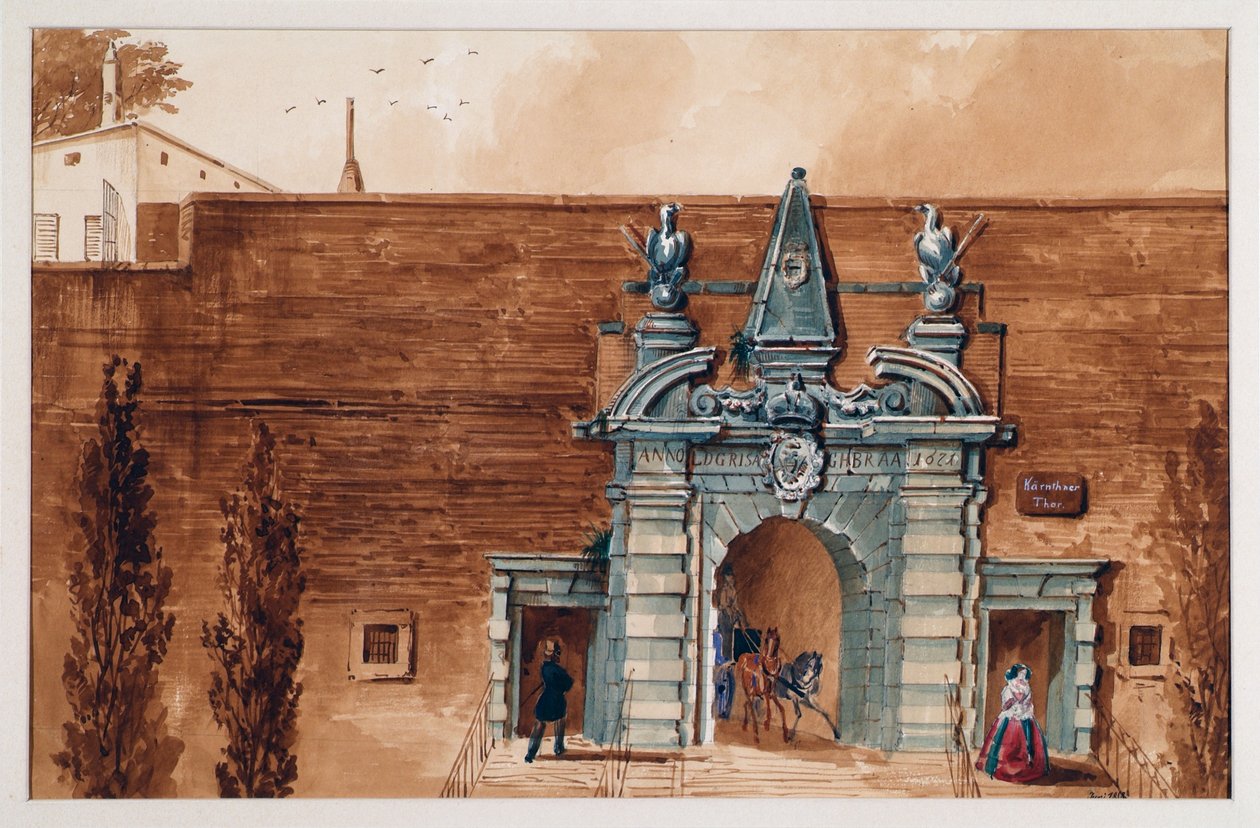 De oude Kärntnertor in Wenen van buiten door Anton Stutzinger