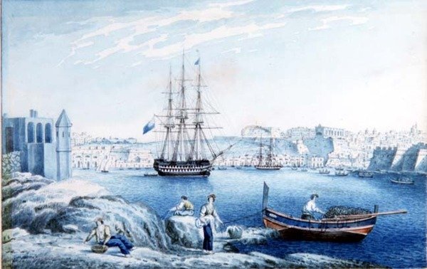 Malta: Uitzicht op La Valletta vanaf de Punt bij de Corradino door Anton the Younger (circle) Schranz