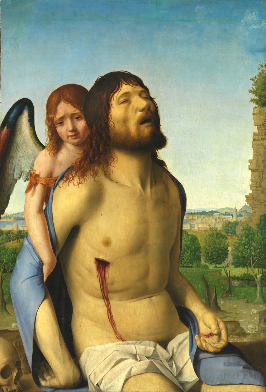 De dode Christus ondersteund door een engel door Antonello da Messina