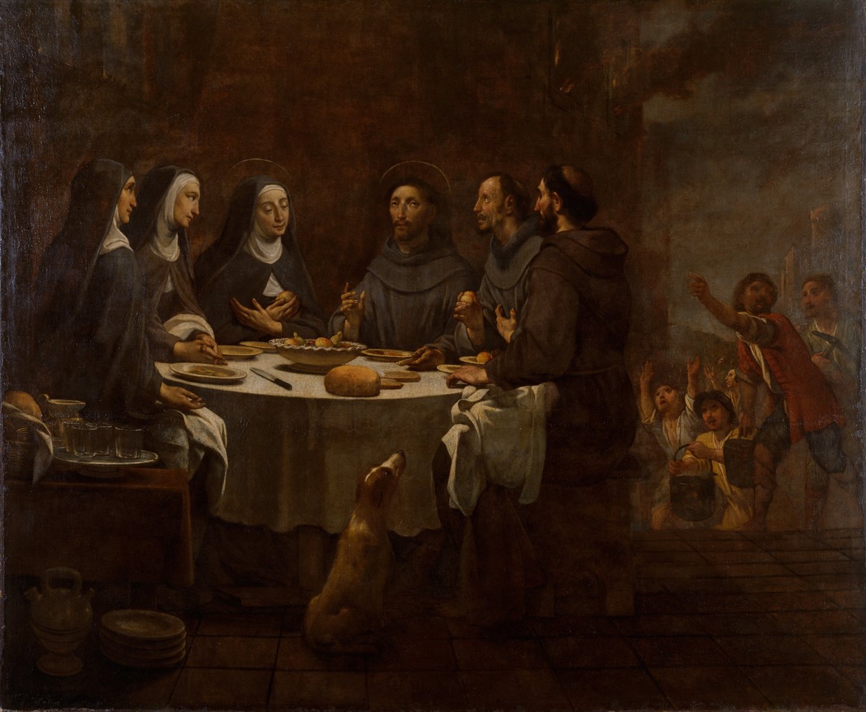 Sint Franciscus en Sint Clara bij het Avondmaal in het Klooster van Sint Damianus door Antoni Viladomat