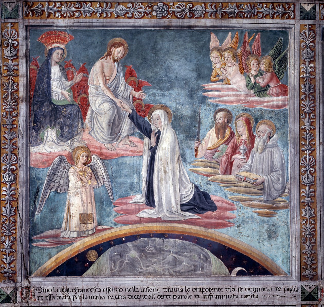 Leven van Sint Francesca Romana: Tijdens een extase neemt de Goddelijke Verlosser Francesca bij de rechterhand door Antoniazzo Romano