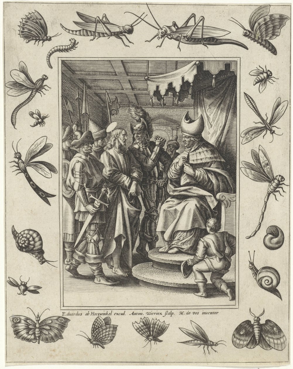 Christus voor Kajafas door Antonie Wierix (II)