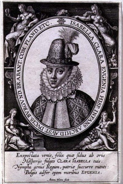 Portret van Isabella Clara Eugenia van Oostenrijk, vrouw van Albert, aartshertog van Oostenrijk door Antonie Wierix