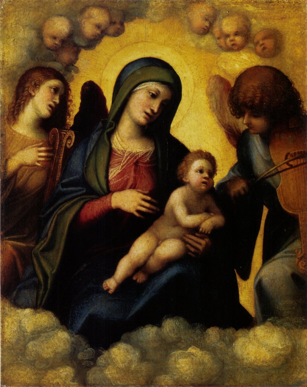 Madonna met kind en twee engel-muzikanten door Antonio da Correggio