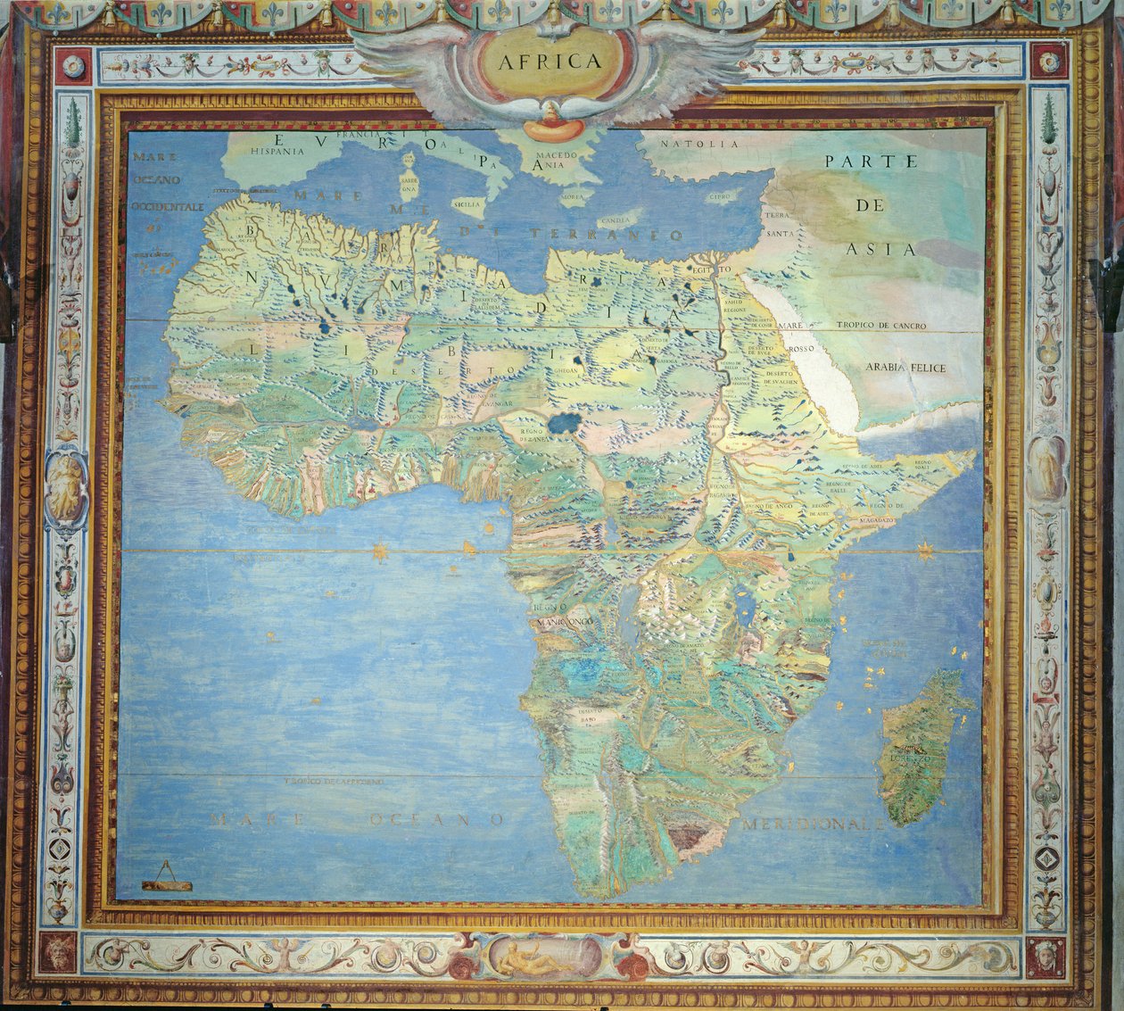 Kaart van Afrika, in de Sala del Mappamondo door Antonio Giovanni de Varese