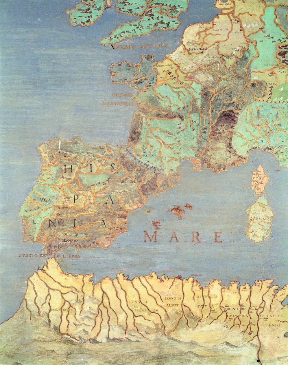 Kaart van Frankrijk, Spanje en Noordwest-Afrika, uit de 