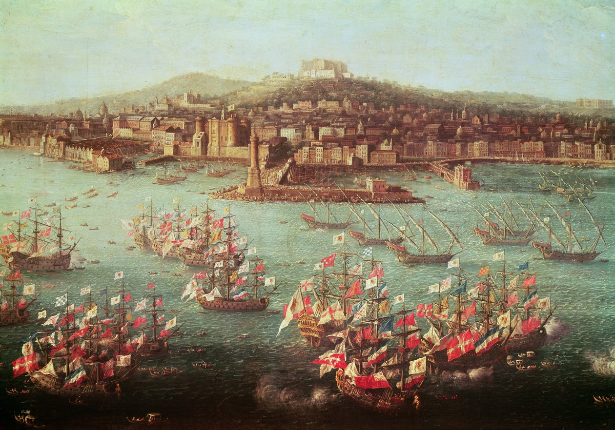 De vloot van koning Karel III van Spanje voor de stad Napels, 6 oktober 1759 door Antonio Joli