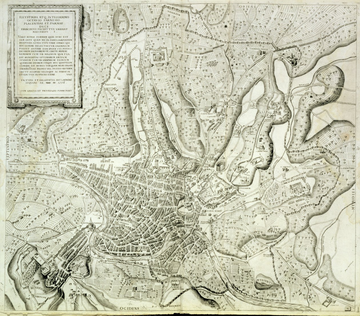 Kaart van de stad Rome, gegraveerd door de kunstenaar, 1557 door Antonio Lafreri