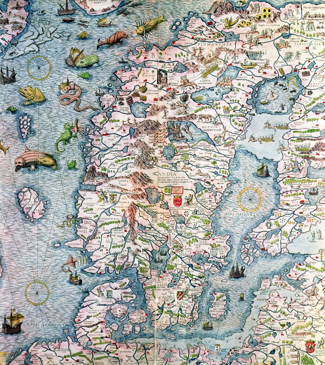 Scandinavië, detail van de Carta Marina door Olaus Magnus door Antonio Lafreri