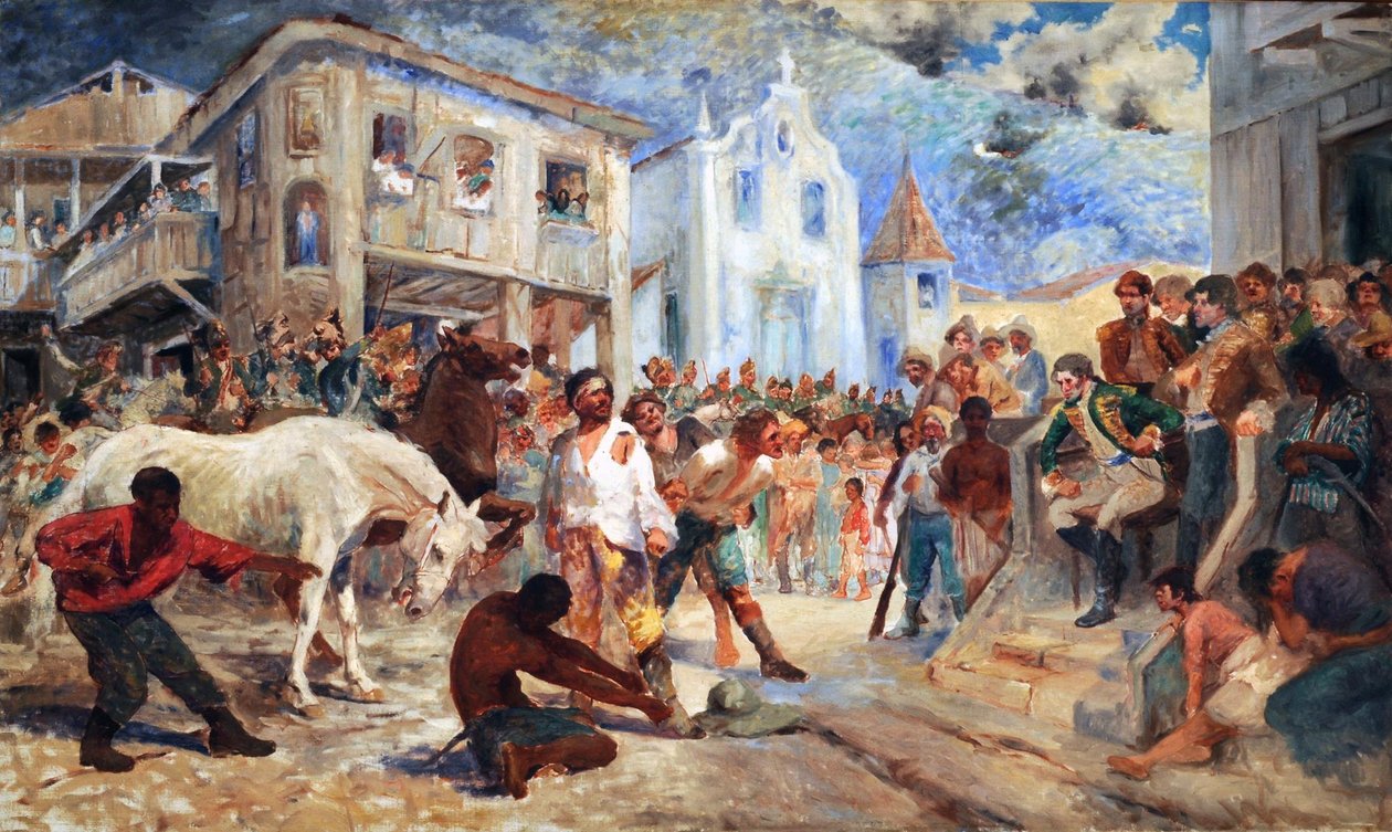 Rechtszaak van Filipe do Santos. Beeldt de laatste scène van de opstand van Filipe dos Santos uit, die plaatsvond in 1720, in Vila Rica, Minas Gerais, Brazilië door Antonio Parreiras