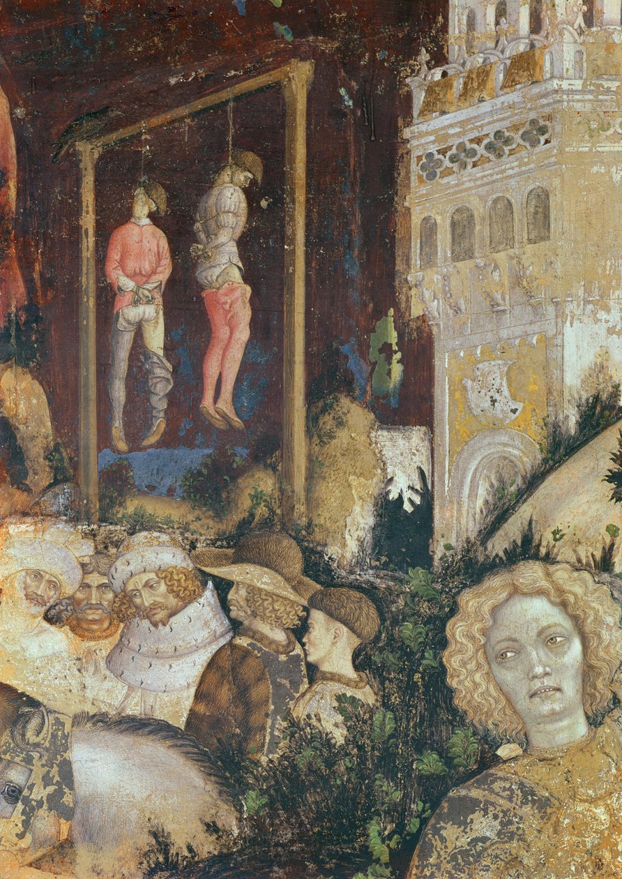 Detail van de galg links van St. George en de prinses van Trebizond, ca. 1433-38 (detail) door Antonio Pisanello