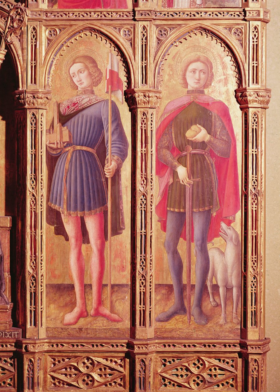 Het Pesaro Polyptiek, detail van twee heiligen door Antonio Vivarini