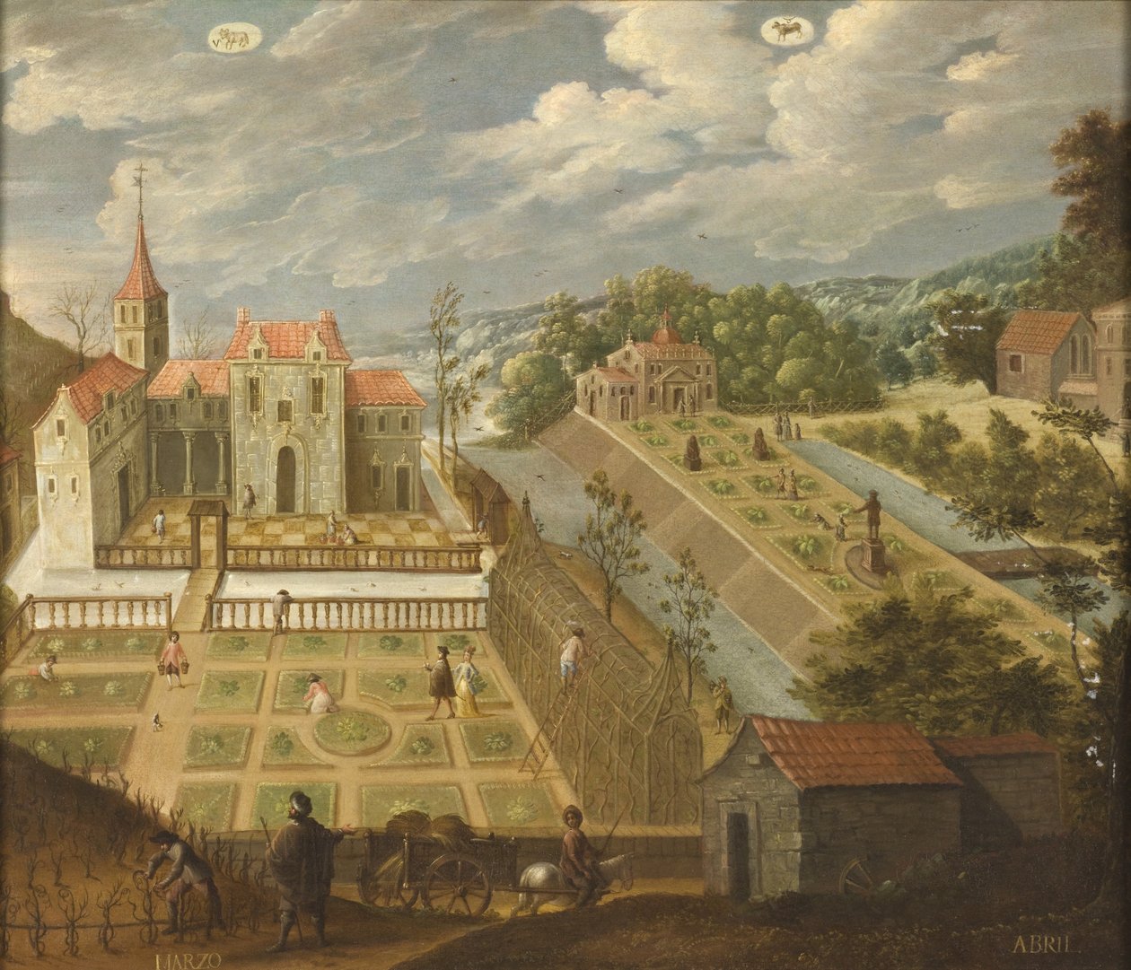 Maart en april uit Los doce meses del año (De twaalf maanden van het jaar), 1650-99 door Antonio de Espinosa