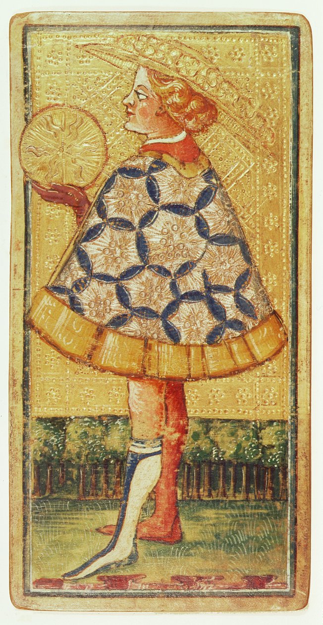 De Page van Munten, uit een pak tarotkaarten door Antonio Cicognara