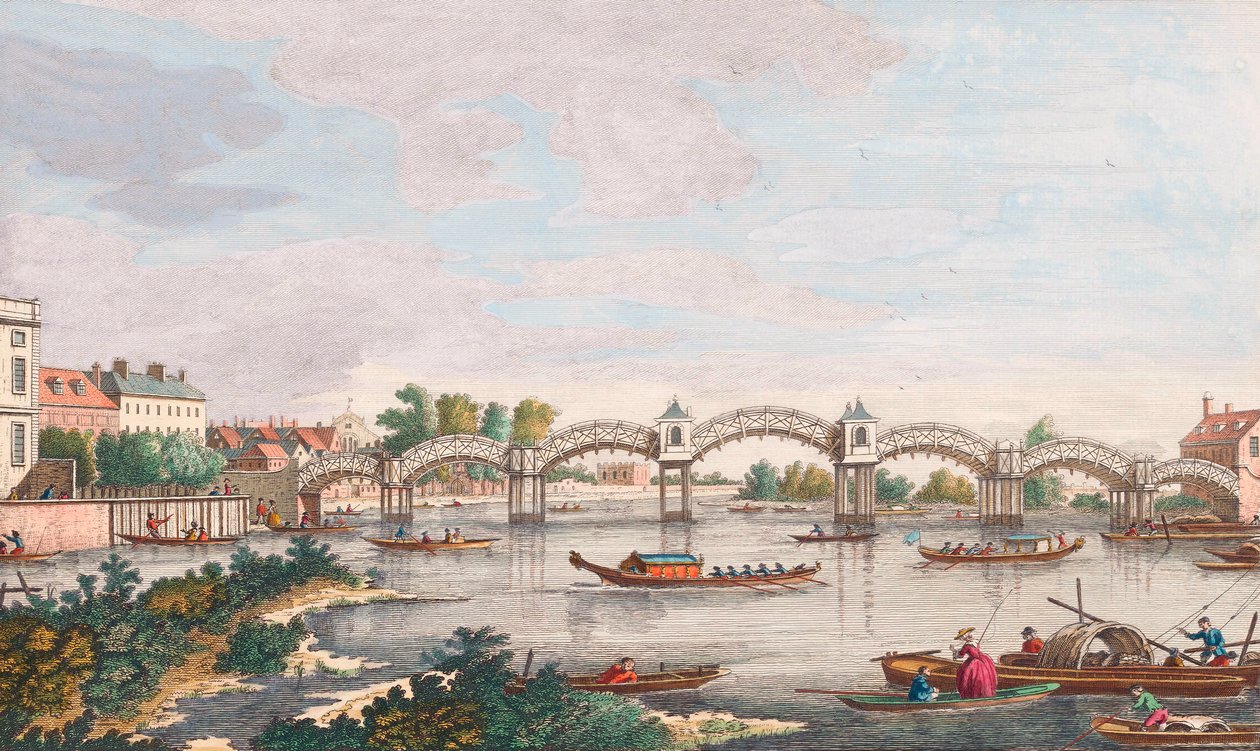 Nieuwe brug over de Theems bij Hampton Court door Antonio (after) Canaletto