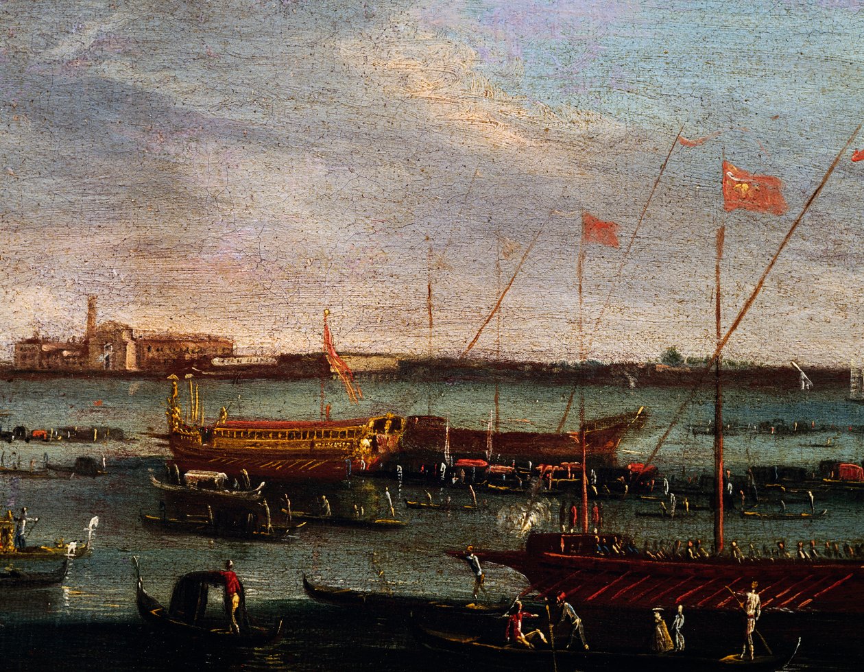 De Bucentaur bij het Lido van Venetië, School van Canaletto, Italië door Antonio (studio of) Canaletto