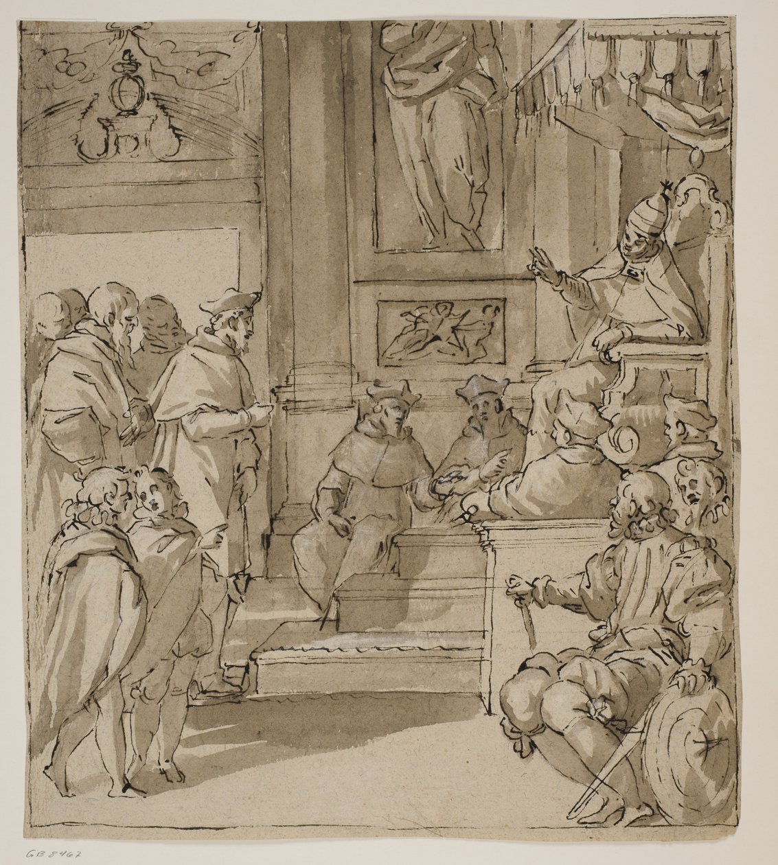 Een Kardinaal van de Barbarigo-familie Ontvangen door de Paus. Studie voor een Fresco in Villa Barbarigo, Noventa Vicentina door Antonio Aliense