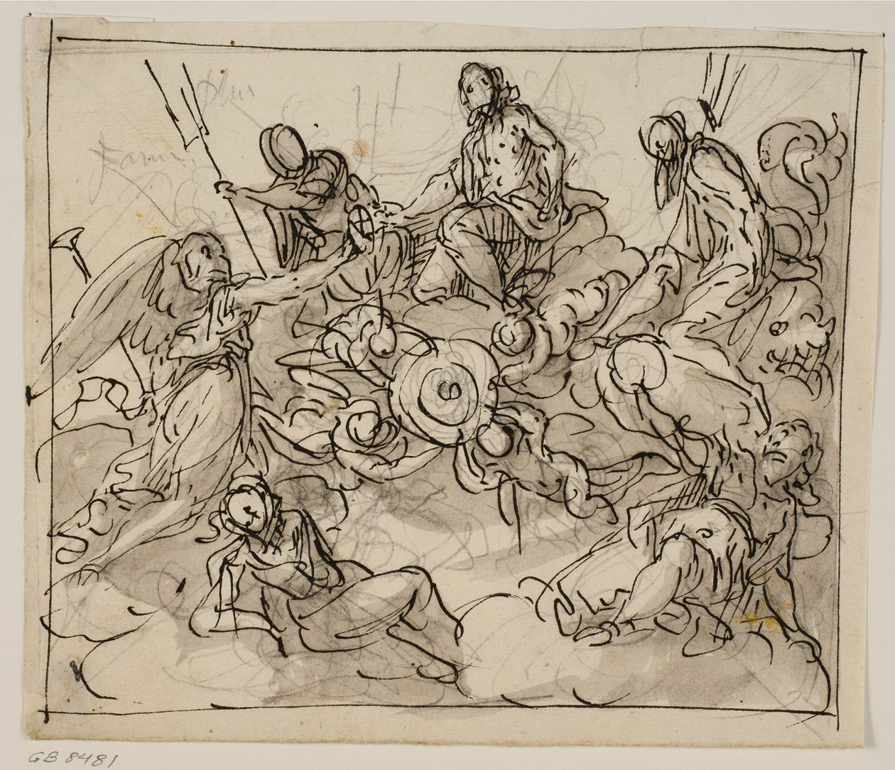 Allegorische compositie met Venetië omringd door twee zeegoden, Faam en andere figuren door Antonio Aliense