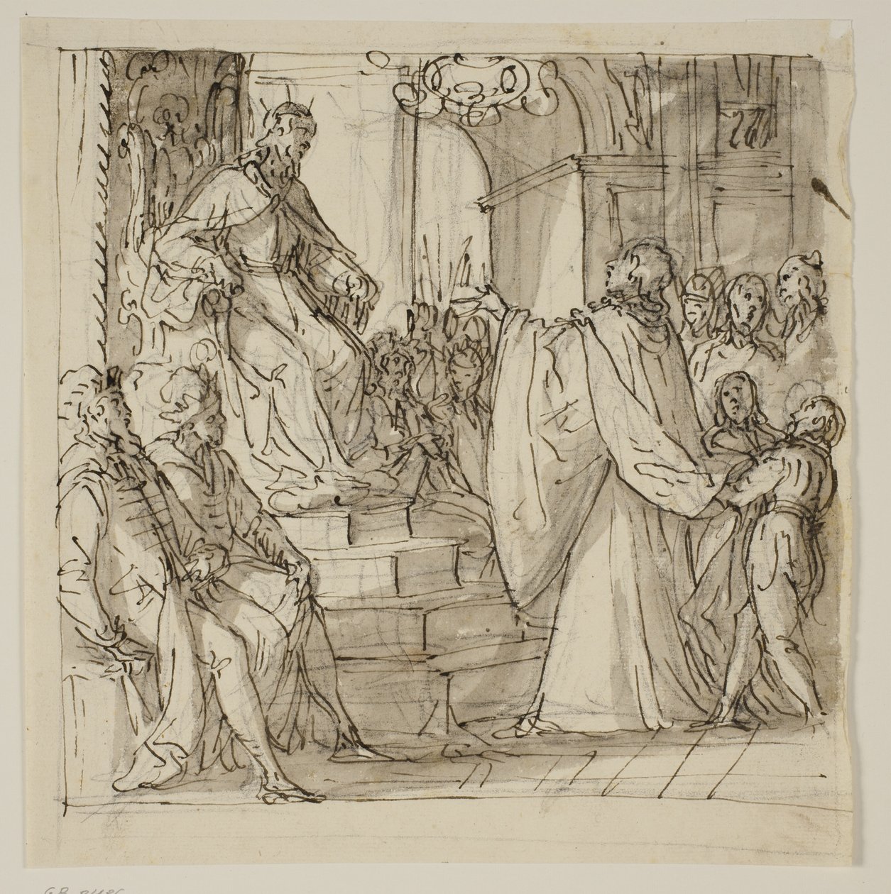 Een ambassadeur van de Barbarigo-familie ontvangen in audiëntie door een koning. Studie voor een fresco in Villa Barbarigo, Noventa Vicentina door Antonio Aliense
