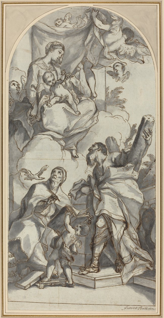 De Madonna en Kind in Glorie met Heiligen Gregorius de Grote en Andreas door Antonio Balestra