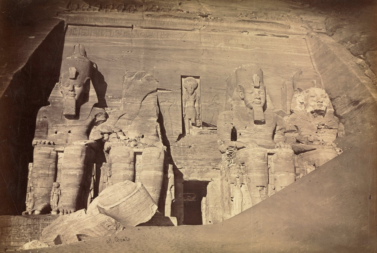 Tempel van Ramses II, Abu Simbel, ca. 1860s door Antonio Beato