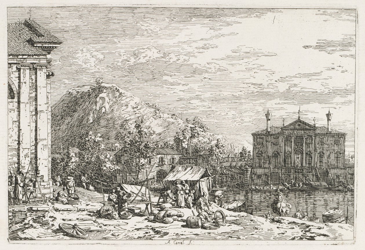 Uitzichten: Een Stad Achter een Rivier door Antonio Canaletto