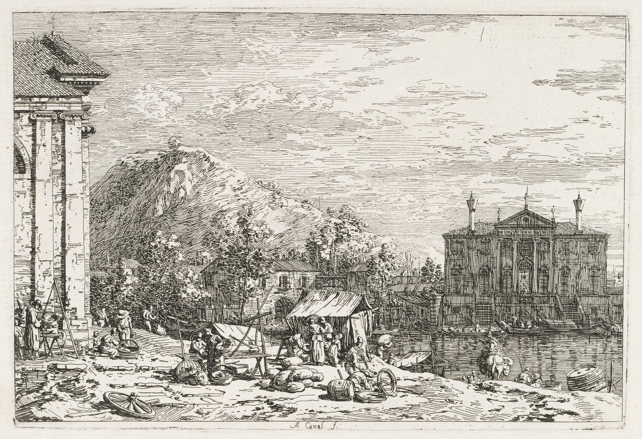Gezichten: Een Stad Voorbij een Rivier, 1735-1746 door Giovanni Antonio Canal