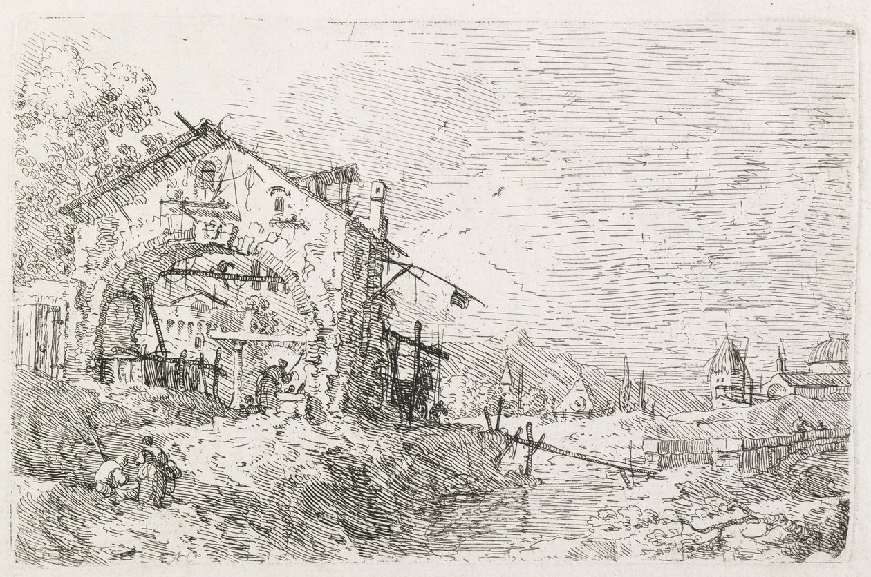 Een vrouw die water haalt onder een boog door Antonio Canaletto