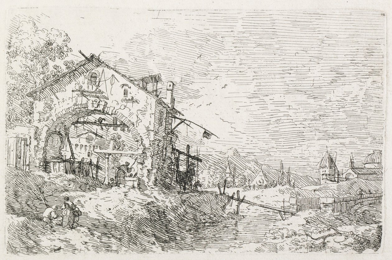 Gezichten: Een Vrouw die Water Schept onder een Boog, 1735-1746 door Giovanni Antonio Canal