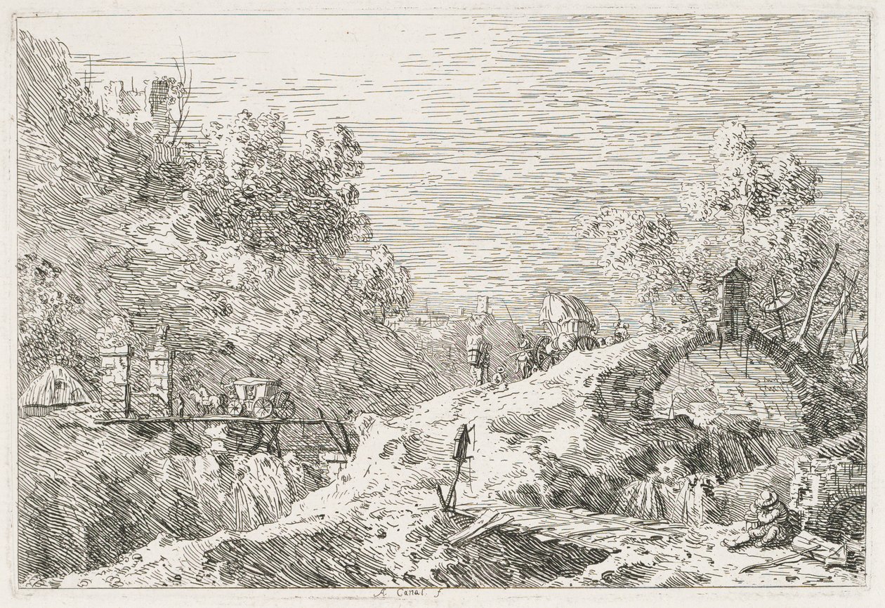 Uitzichten: Berglandschap met Vijf Bruggen door Antonio Canaletto