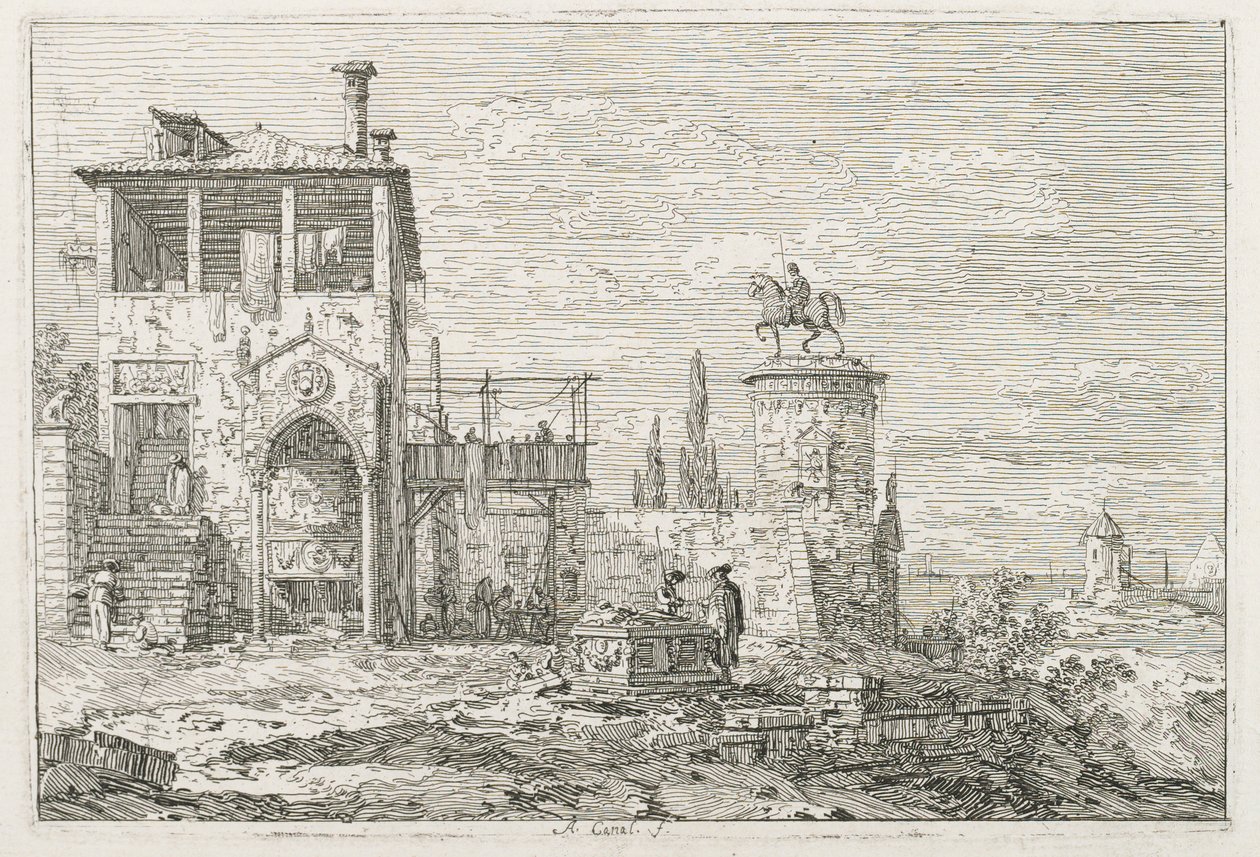 Uitzichten: Het Ruiterstandbeeld door Antonio Canaletto