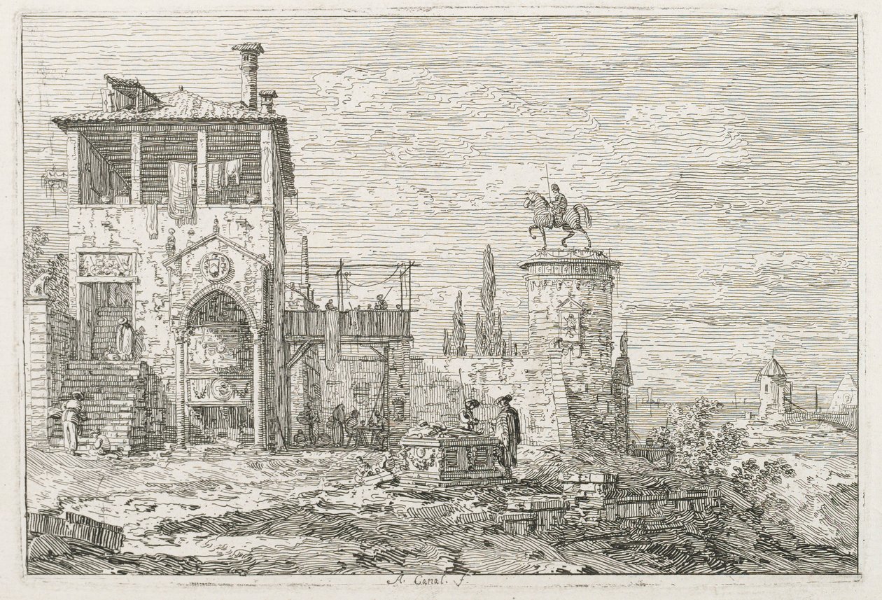 Gezichten: Het Ruitermonument, 1735-1746 door Giovanni Antonio Canal