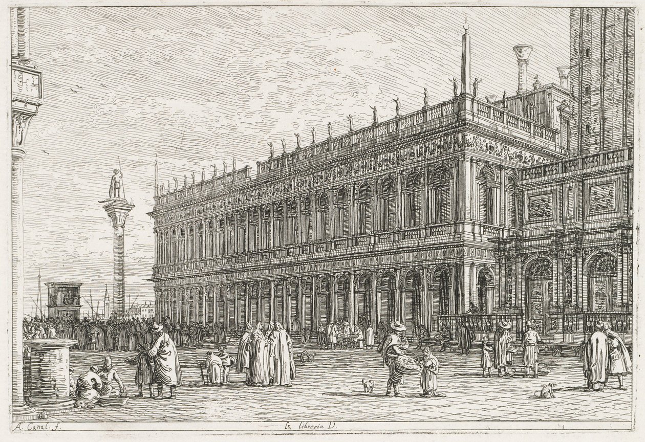 Gezichten: De Bibliotheek, Venetië door Antonio Canaletto