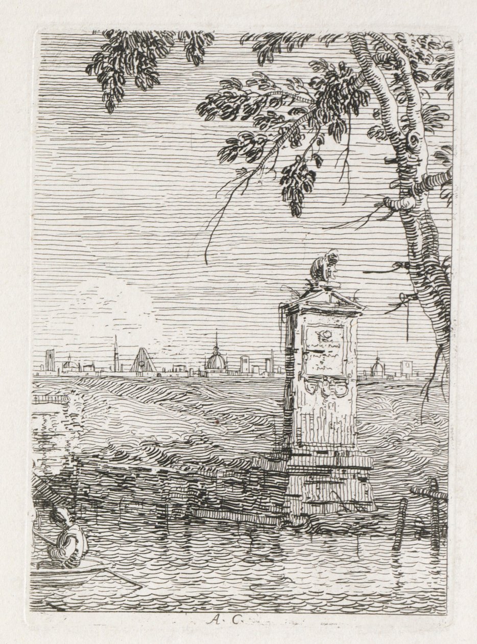Gezichten: Het kleine monument onder een boom door Antonio Canaletto